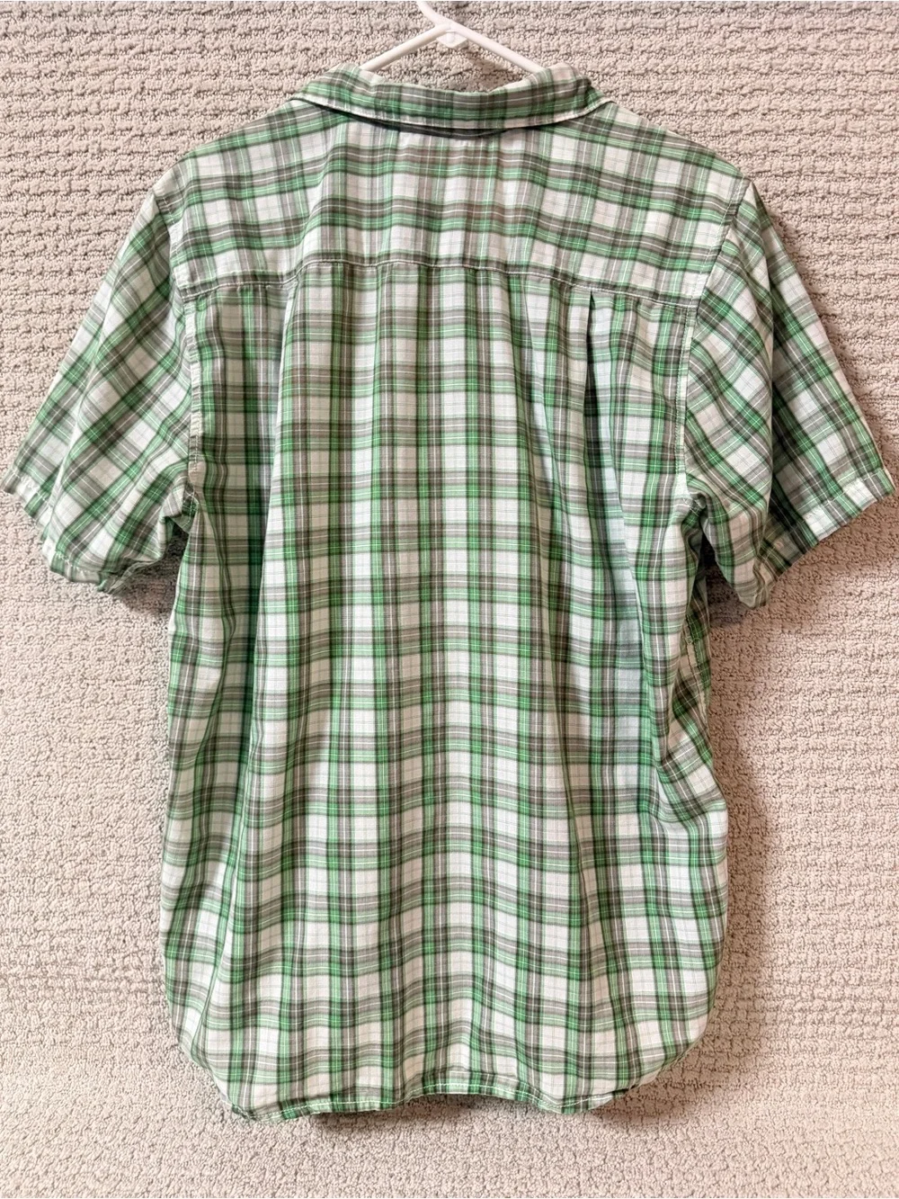 The North Face Green and White Plaid Short-Sleeve Button-Up Shirt